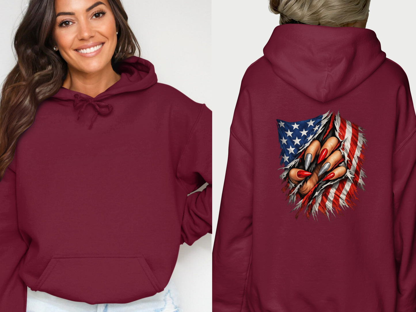 Women's Hoodie with American Flag Claws Design