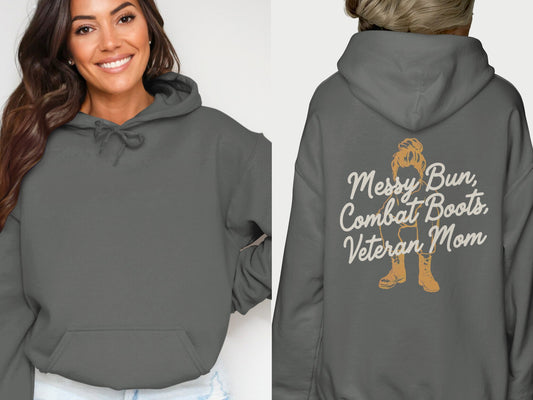 Messy Bun Combat Boots Veteran Mom Hoodie Sweatshirt