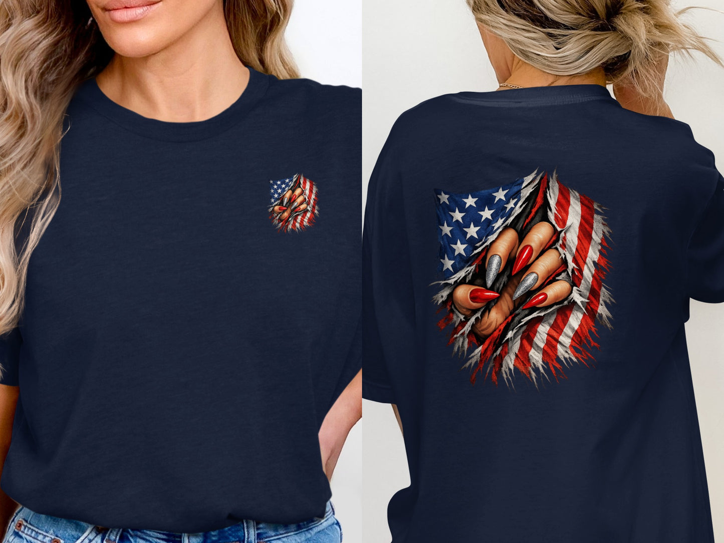 American Flag Clawed Design Graphic T-Shirt