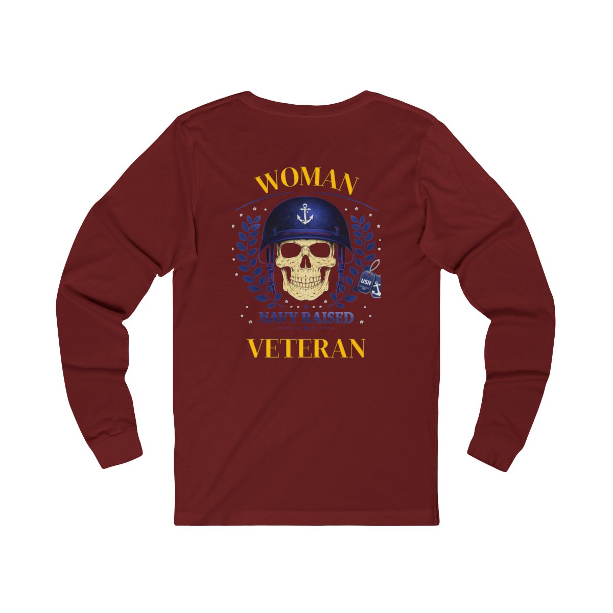 Woman Veteran Navy Raised Skull Design Apparel