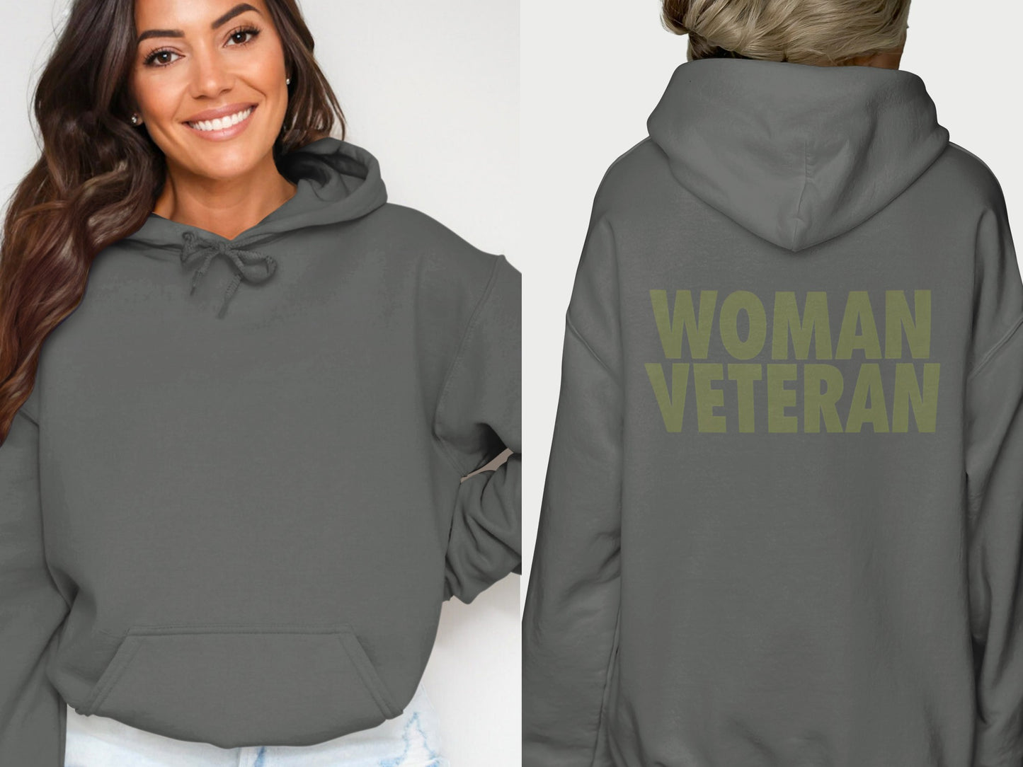 Woman Veteran Hoodie with Front Pocket and Drawstring