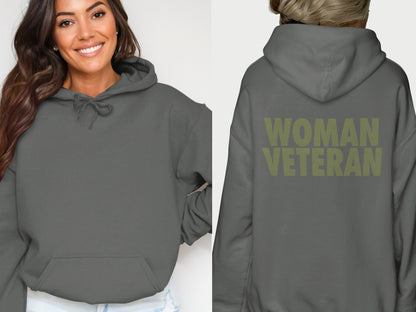 Woman Veteran Hoodie with Front Pocket and Drawstring