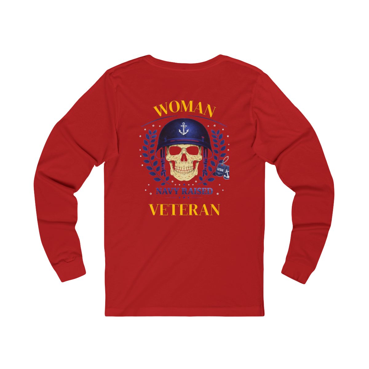 Woman Veteran Navy Raised Skull Long Sleeve Shirt