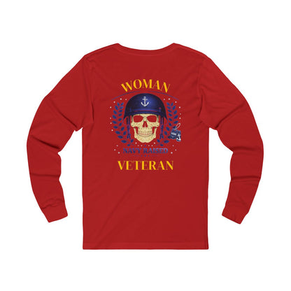 Woman Veteran Navy Raised Skull Long Sleeve Shirt