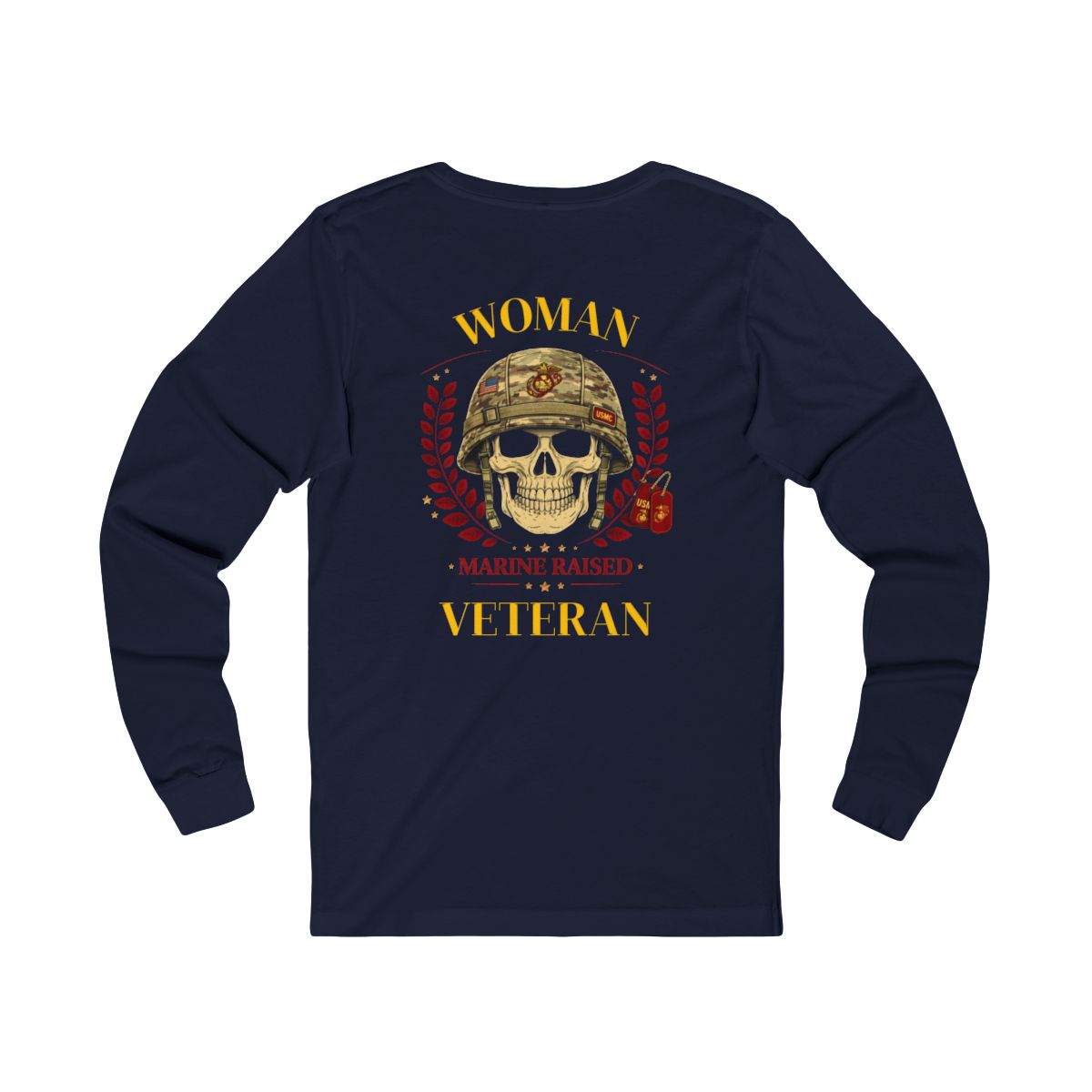 Woman Veteran Marine Raised Skull Long Sleeve