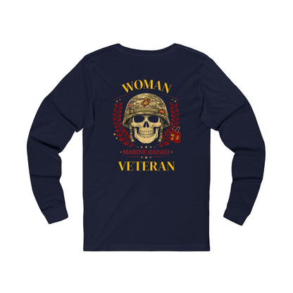 Woman Veteran Marine Raised Skull Long Sleeve