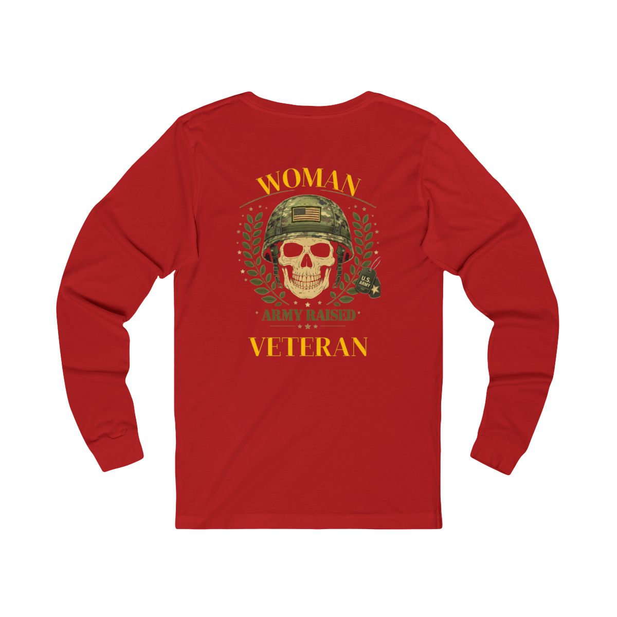 Woman Veteran Army Raised Skull Design Long Sleeve