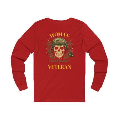 Woman Veteran Army Raised Skull Design Long Sleeve