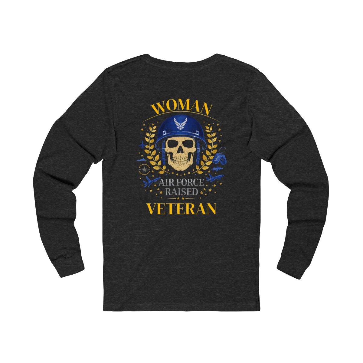 Woman Veteran Air Force Raised Skull Graphic Shirt