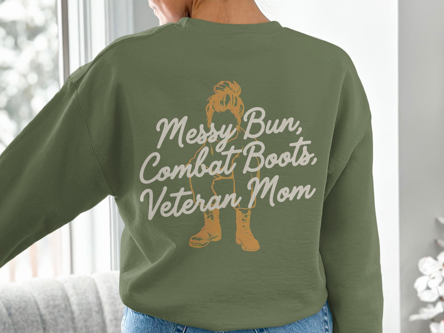 Messy Bun Combat Boots Veteran Mom Sweatshirt