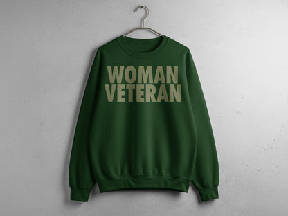 Woman Veteran Bold Lettering Green Sweatshirt Product