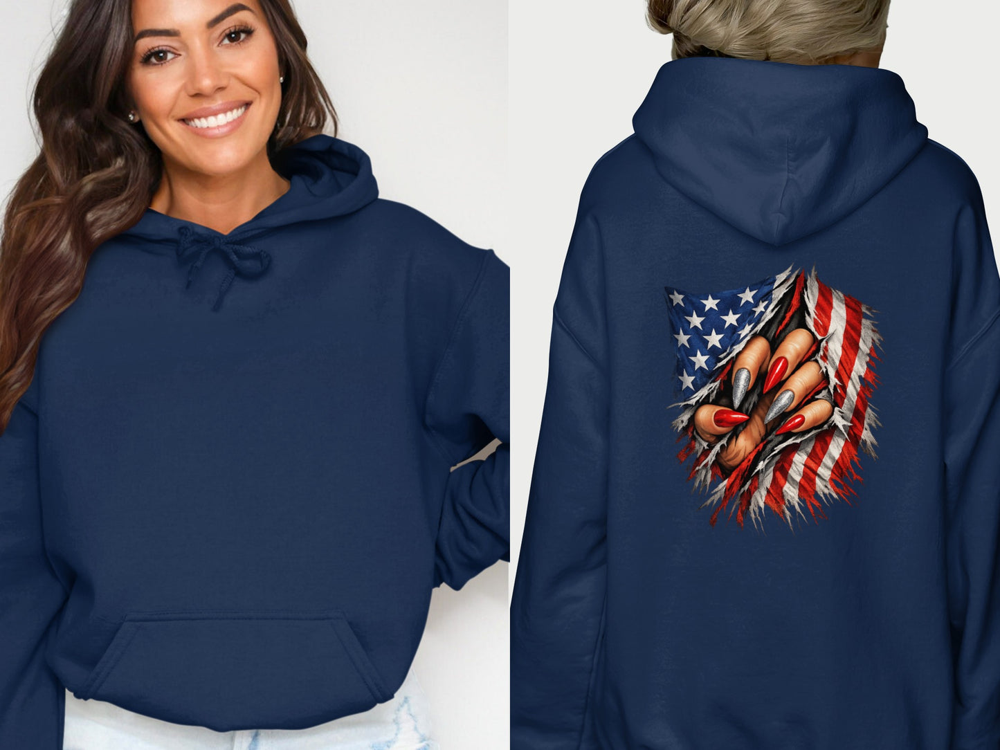 American Flag and Clawed Design Hooded Sweatshirt