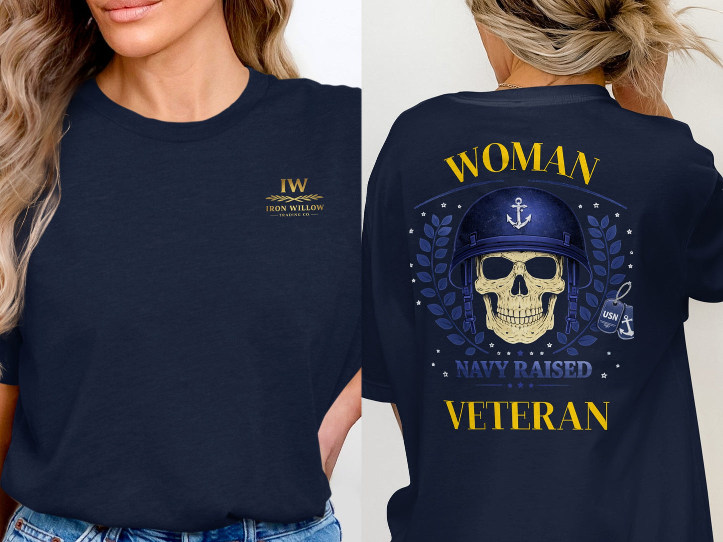 Navy Raised Woman Veteran Skull T-Shirt