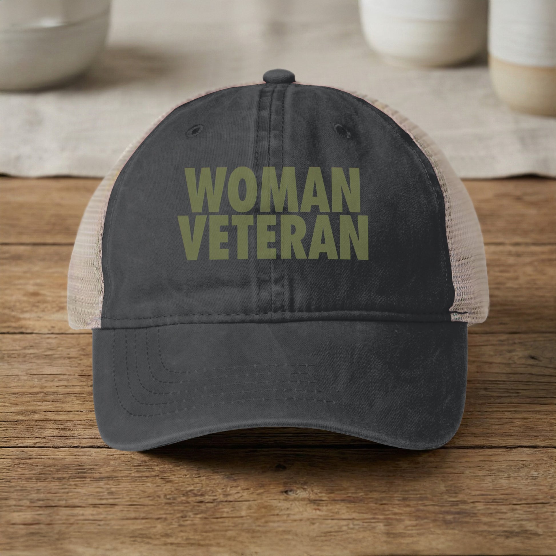 Stylish Woman Veteran Mesh Back Cap for Patriotic Wear