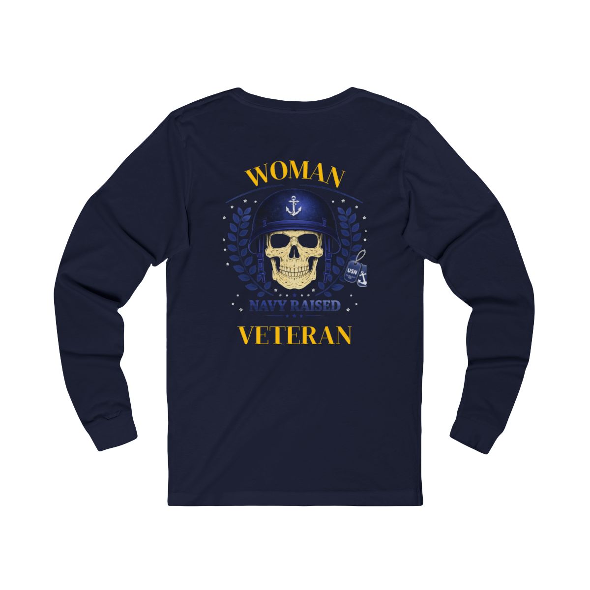 Woman Veteran Navy Raised Skull Design Long Sleeve