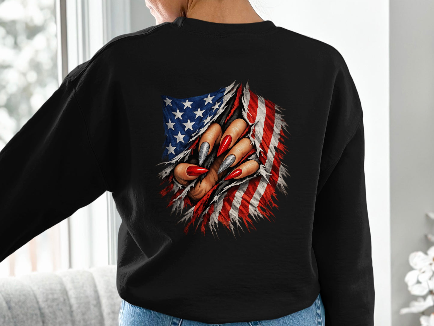 American Flag Claw Ripped Design Graphic Sweatshirt