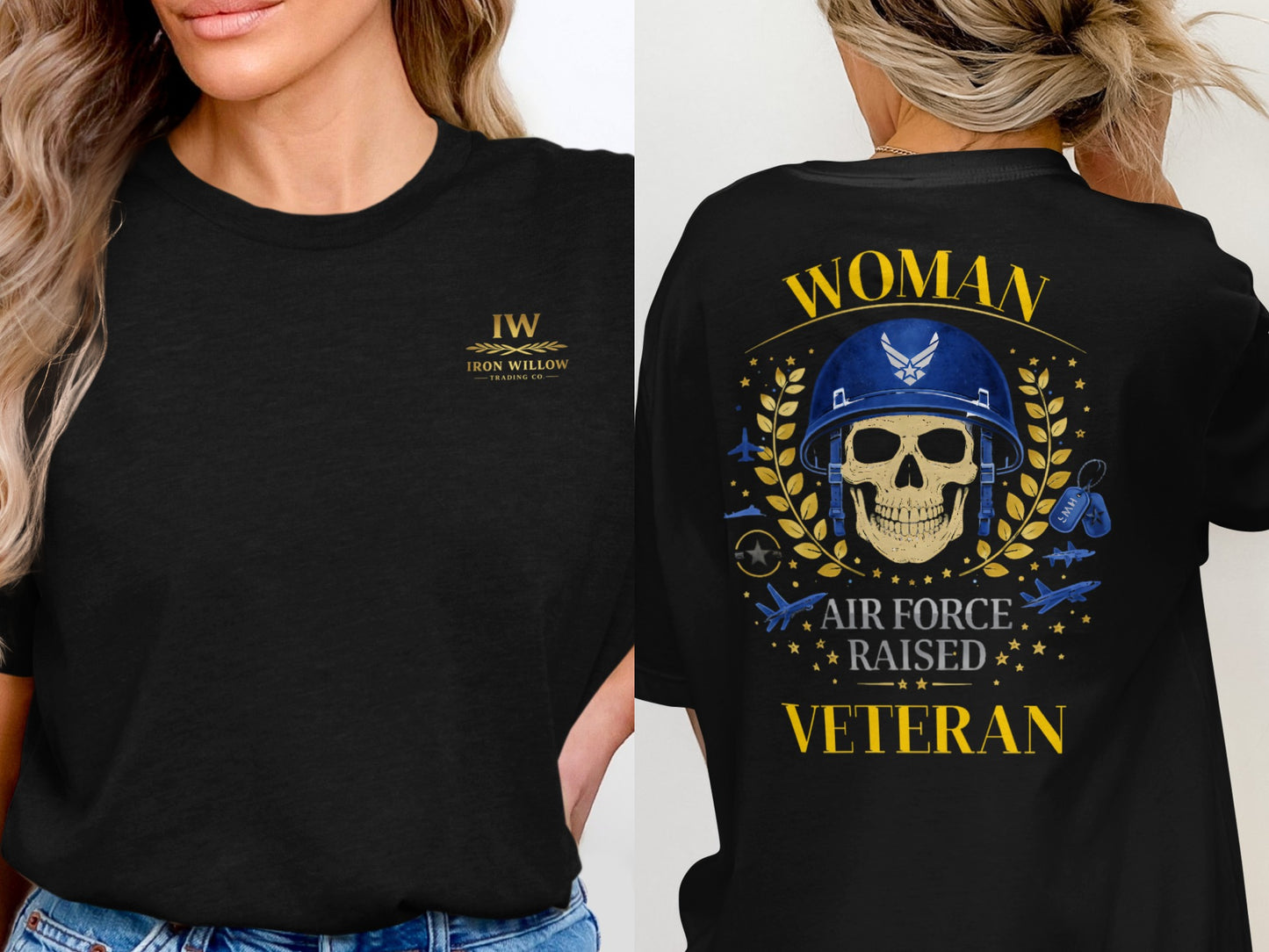 Woman Air Force Raised Veteran Skull Graphic Tee