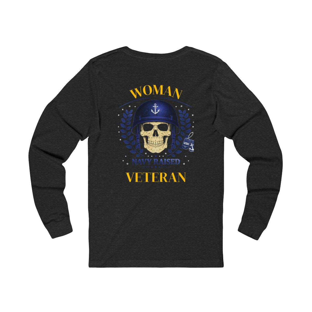 Woman Veteran Navy Raised Skull Graphic Long Sleeve Shirt