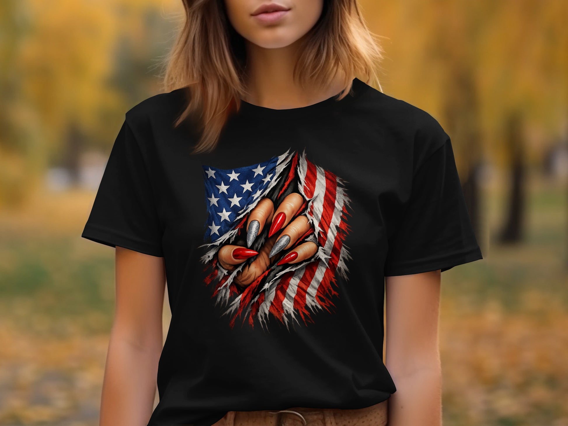Patriotic USA Flag Claw Scratch Design T-shirt