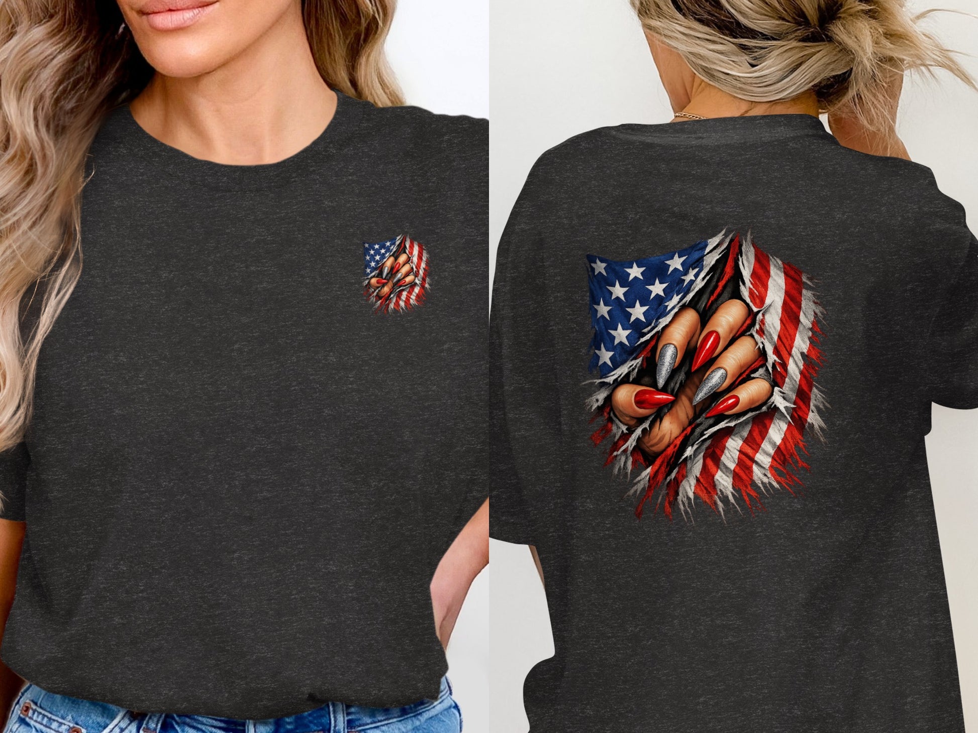American Flag Claw Graphic Print Patriotic Shirt