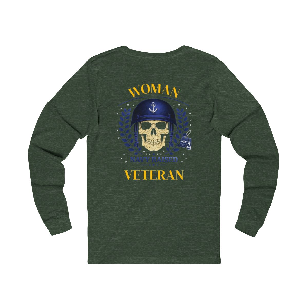 Woman Navy Raised Veteran Skull Design Shirt