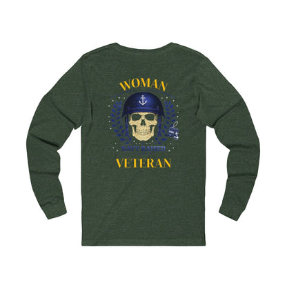 Woman Navy Raised Veteran Skull Design Shirt