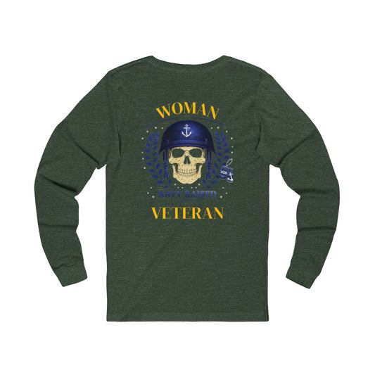 Woman Navy Raised Veteran Skull Design Shirt