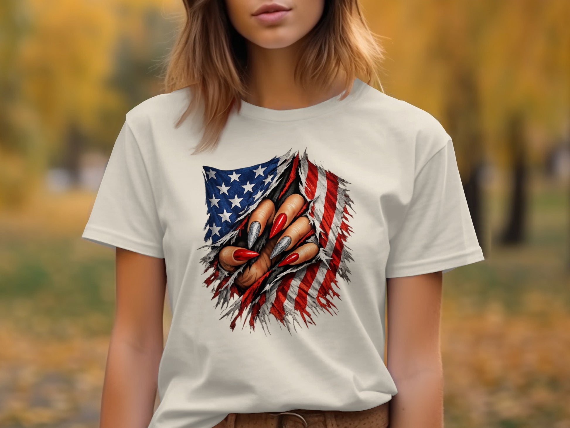 American Flag Claw Scratch Graphic Women's T-Shirt