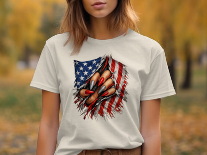 American Flag Claw Scratch Graphic Women's T-Shirt