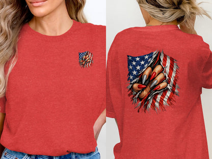 American Flag Claw Design Graphic Red T-Shirt