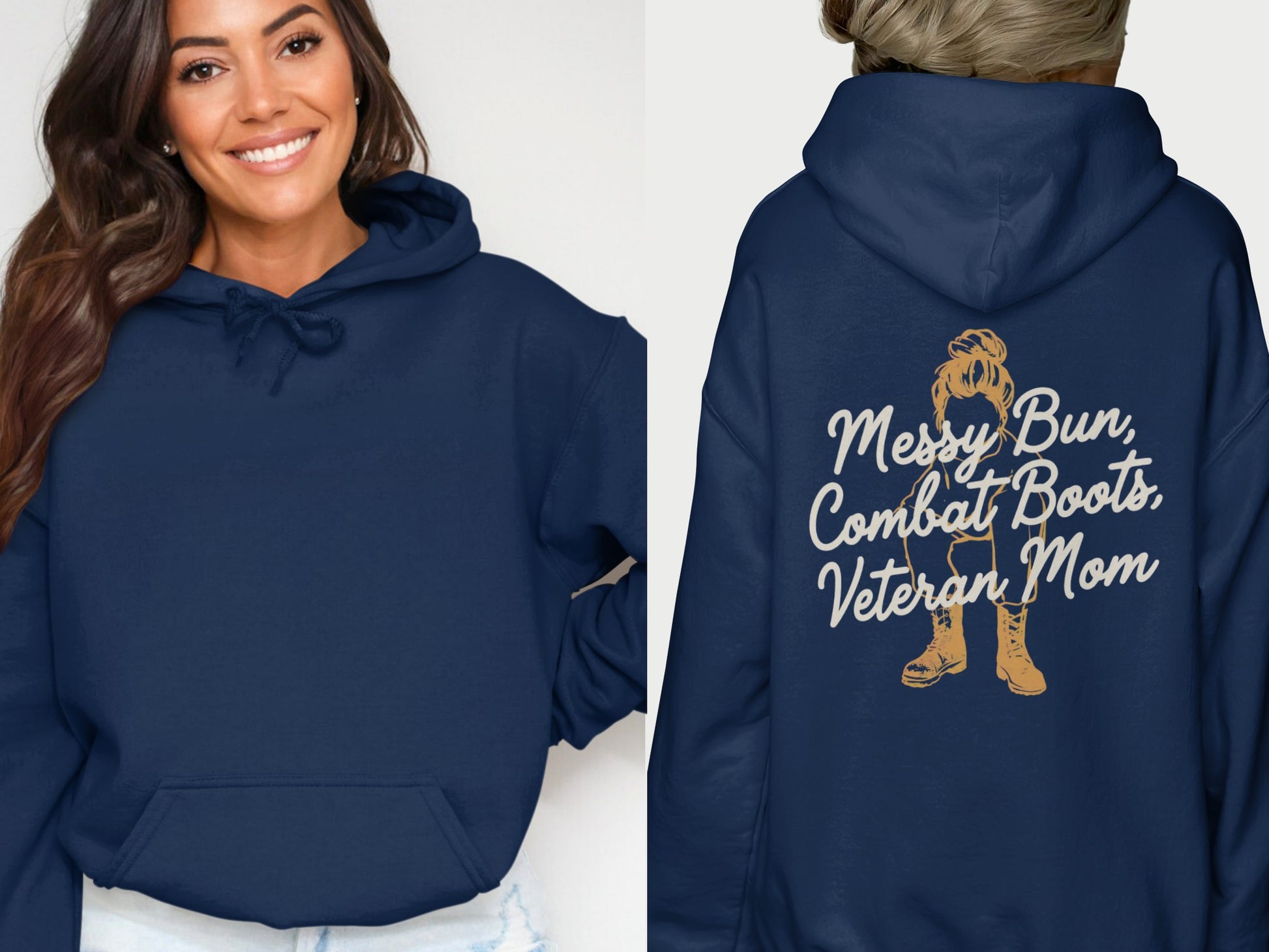 Messy Bun Combat Boots Veteran Mom Hoodie Design