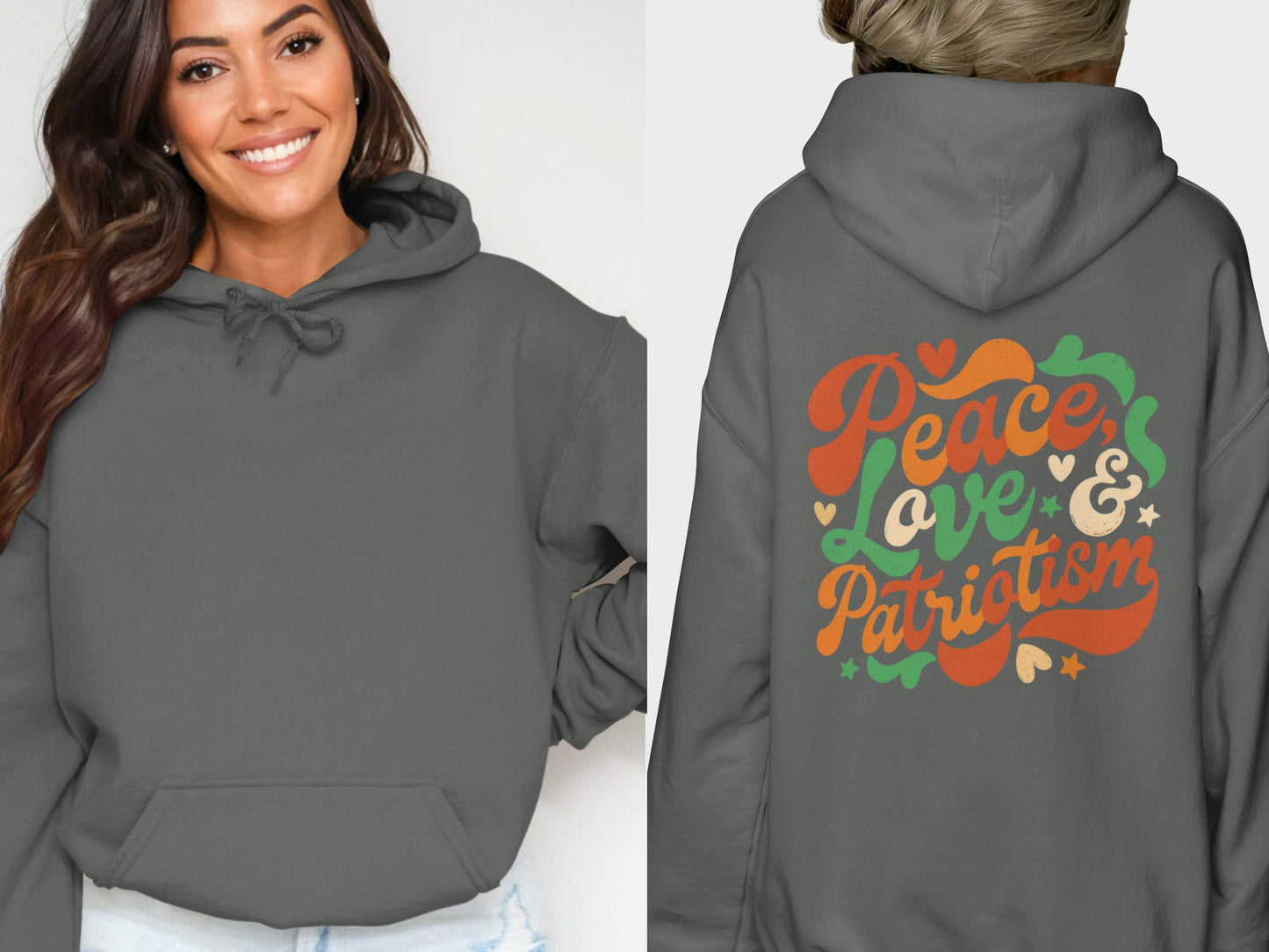 Peace Love & Patriotism Graphic Hoodie For Women