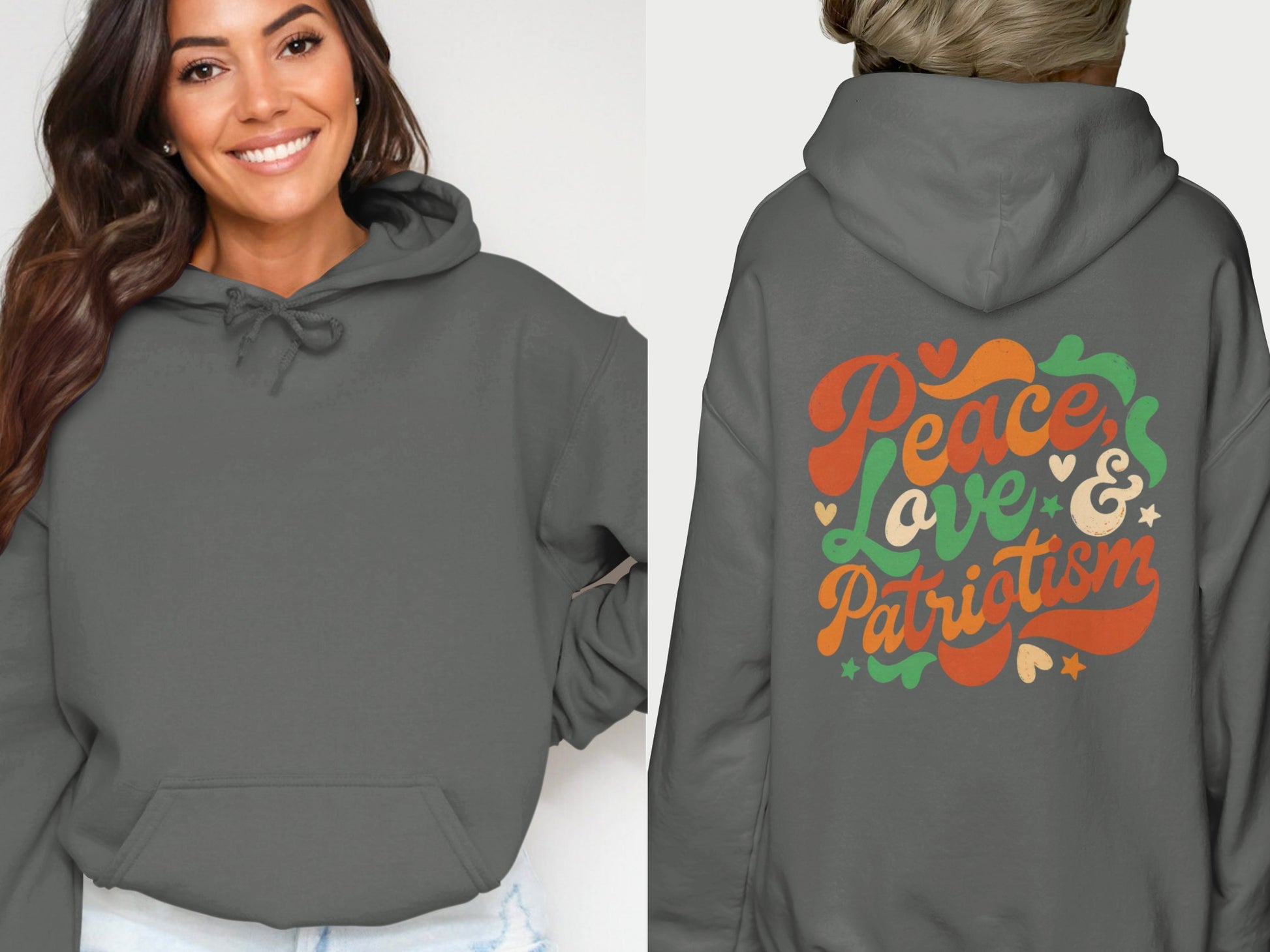 Peace Love & Patriotism Graphic Hoodie For Women