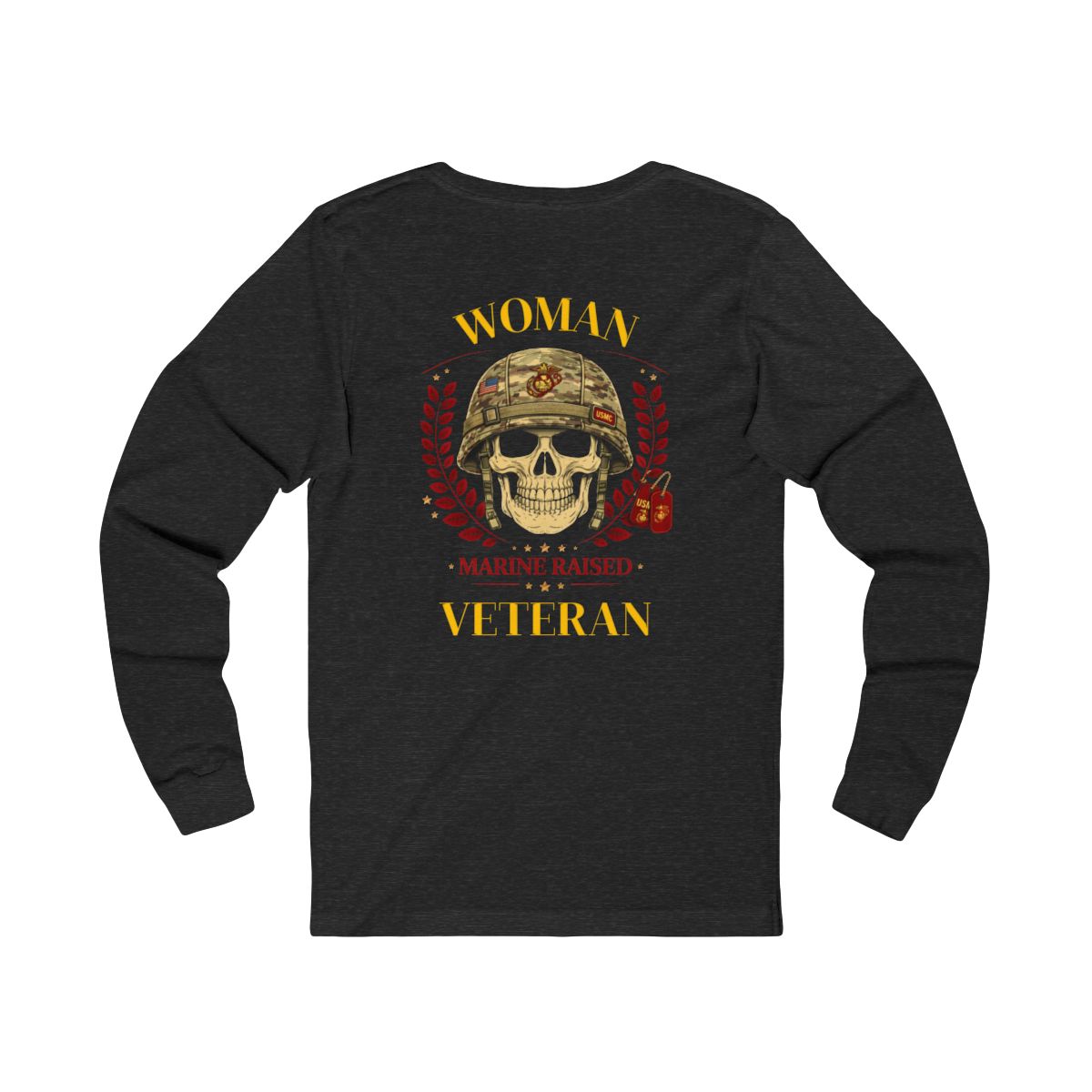 Woman Veteran Marine Raised Skull Long Sleeve Shirt