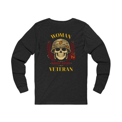 Woman Veteran Marine Raised Skull Long Sleeve Shirt