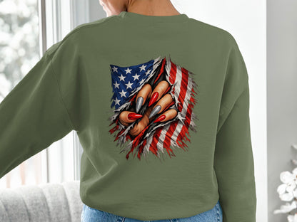 American Flag Claw Design on Back Sweatshirt