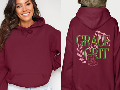 Grace with Grit Slogan Hoodie Pullover Fashion Product