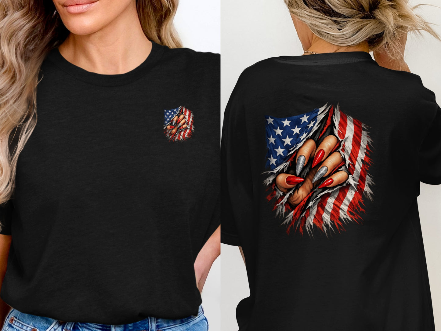 American Flag Claw Scratch Womens Graphic Tee