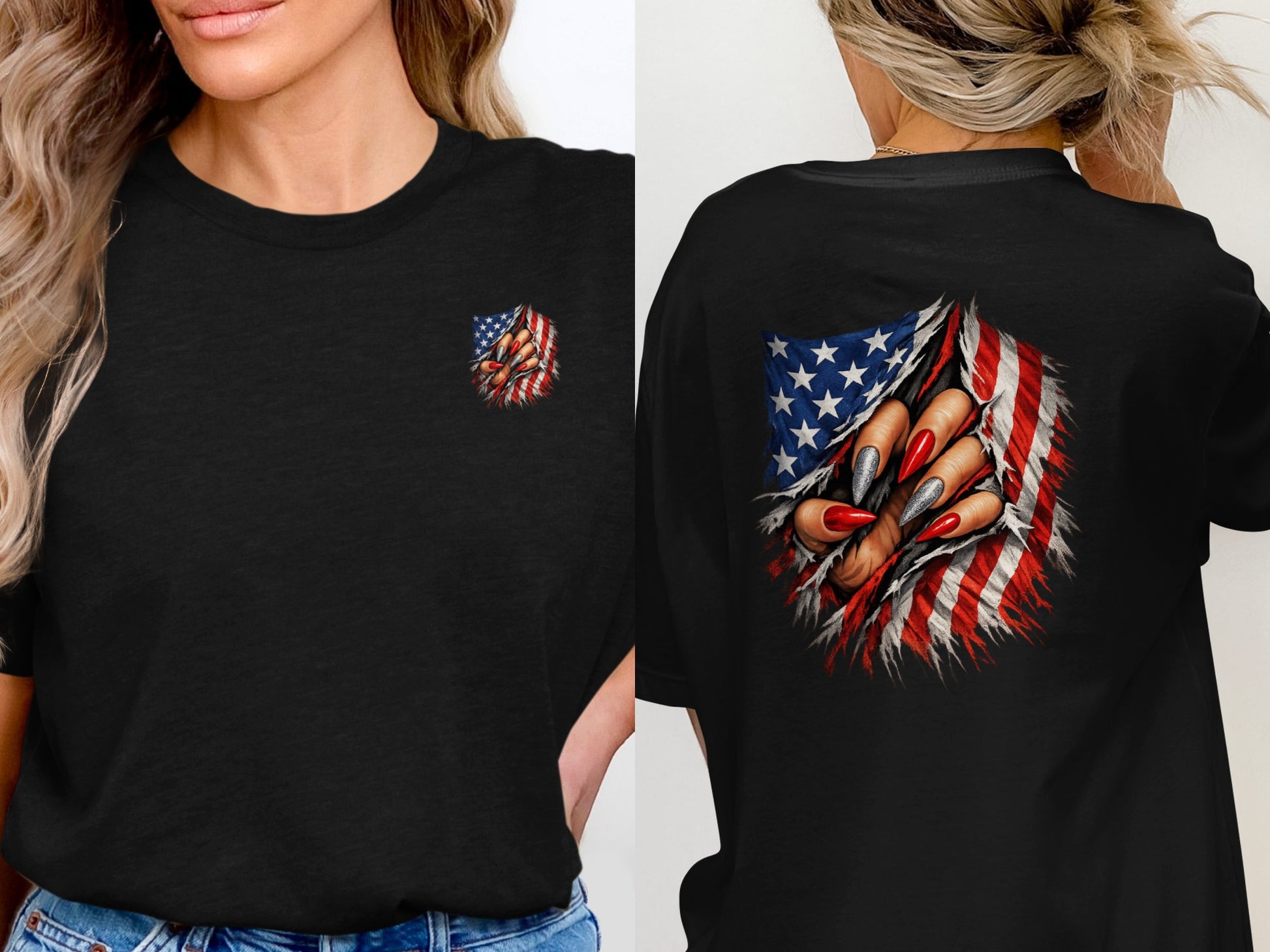 American Flag Claw Scratch Womens Graphic Tee