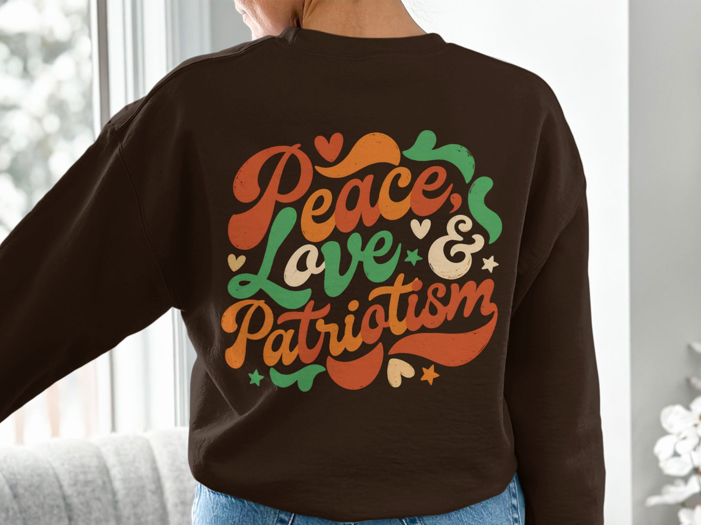 Peace Love and Patriotism Graphic Long Sleeve Shirt