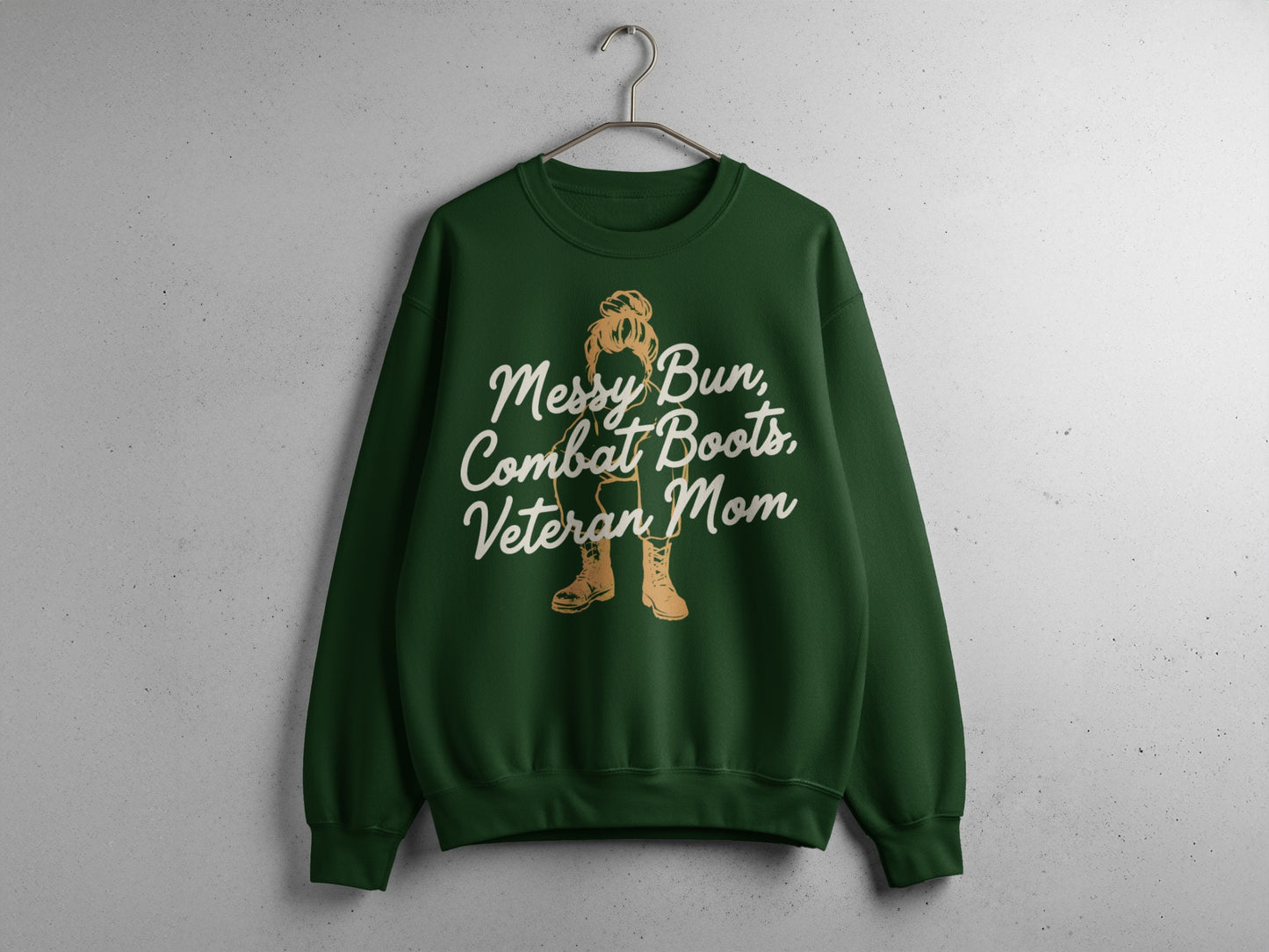 Messy Bun Combat Boots Veteran Mom Sweatshirt