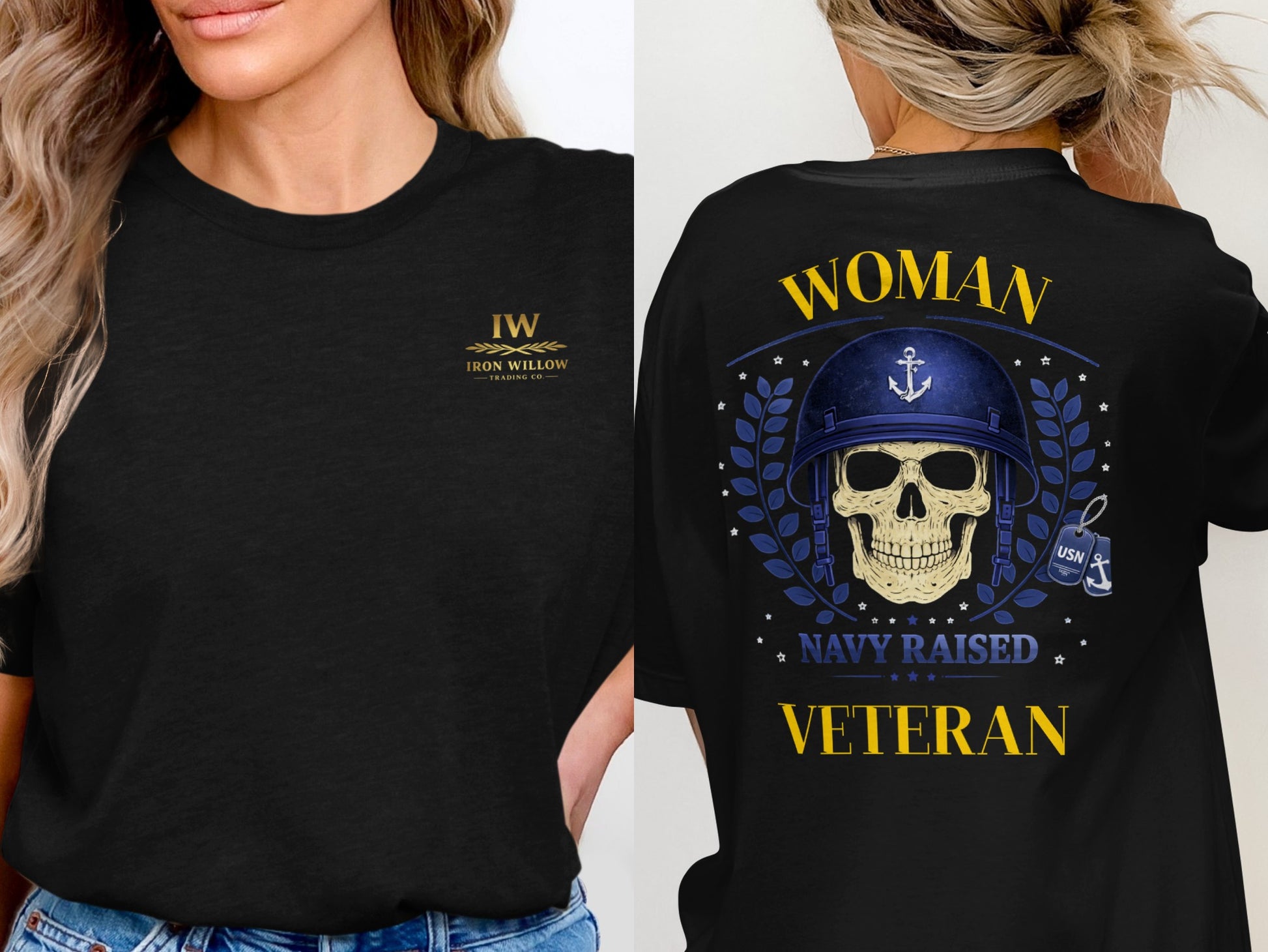 Woman Navy Raised Veteran Skull Shirt for Veterans