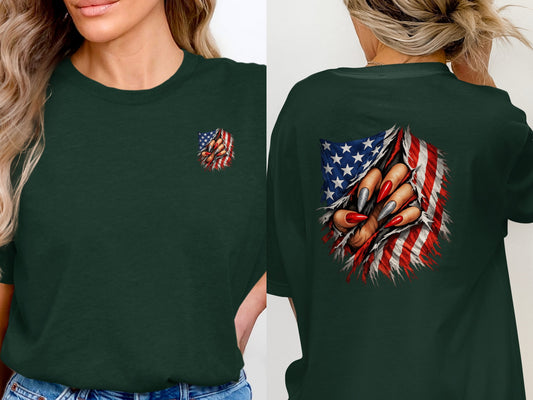 American Flag with Claws T-shirt for Patriotic Pride