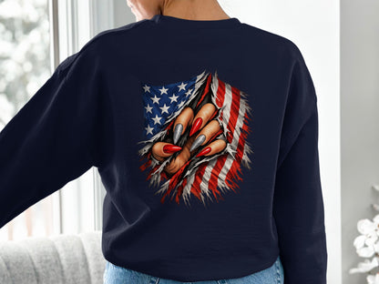 American Flag Clawed Nails Distressed Graphic Sweatshirt