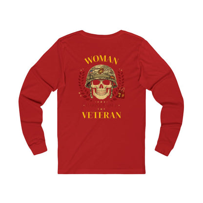 Woman Veteran Marine Raised Skull Design Long Sleeve Shirt
