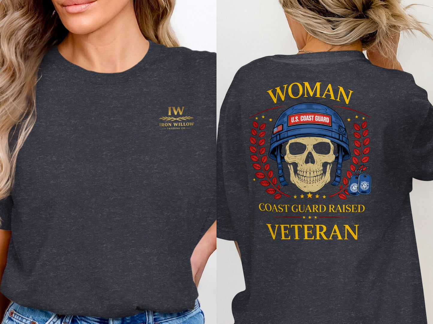 Woman Coast Guard Raised Skull Veteran T-Shirt