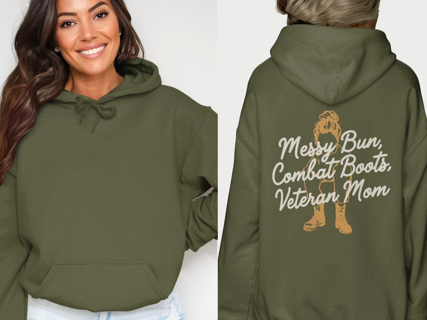 Messy Bun Combat Boots Veteran Mom Hoodie for Proud Veterans