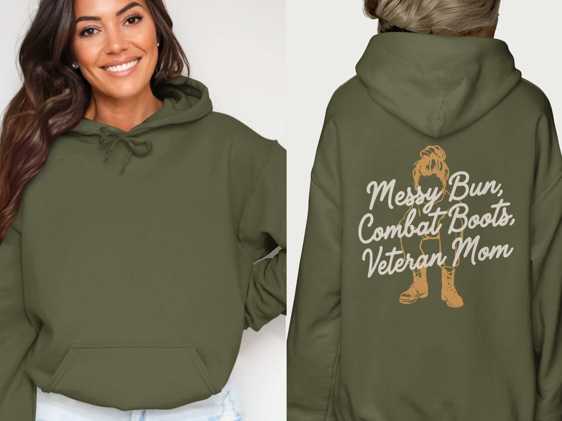 Messy Bun Combat Boots Veteran Mom Hoodie for Proud Veterans