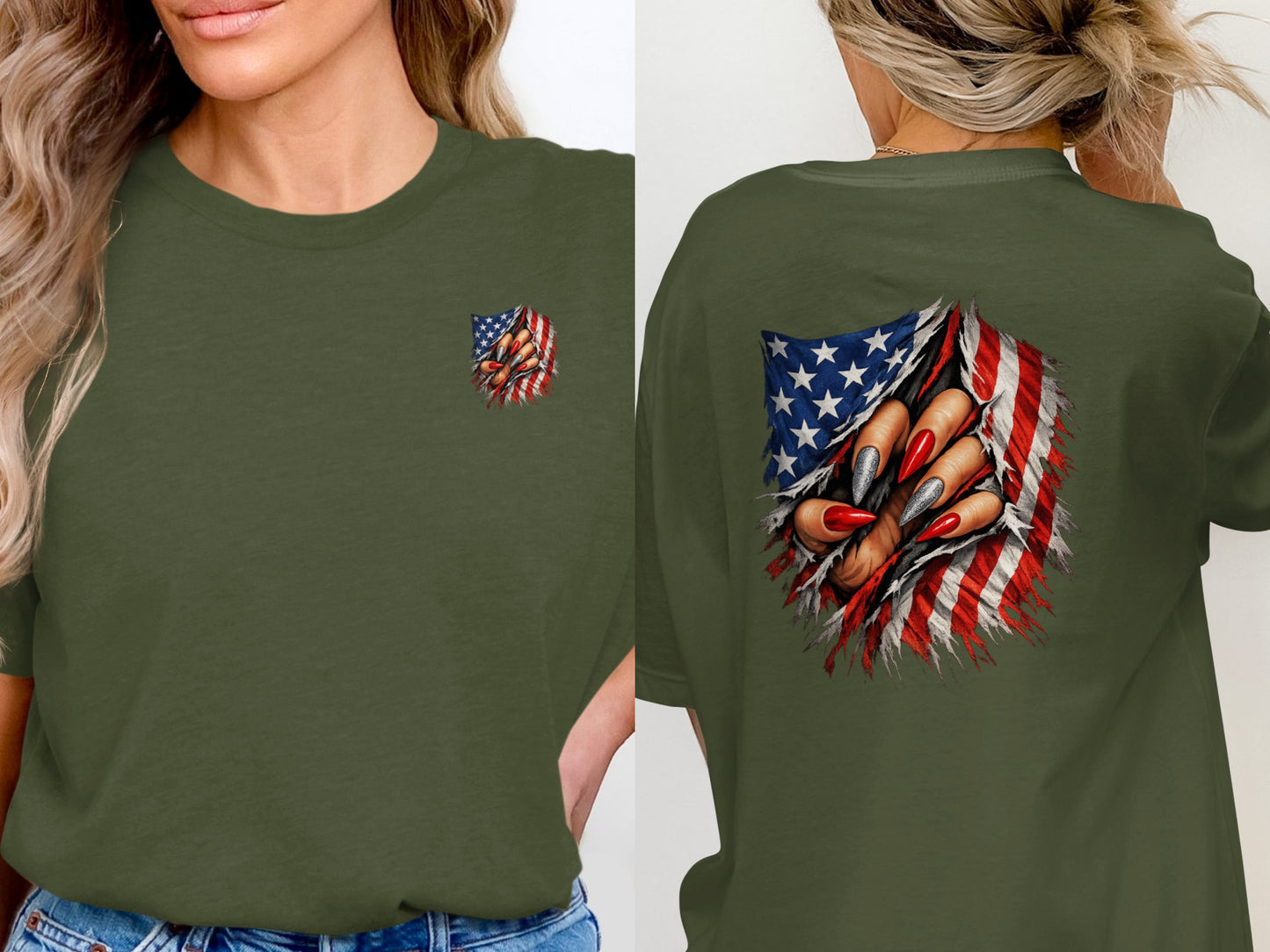 American Flag Clawed Design Graphic T-Shirt for Casual Wear