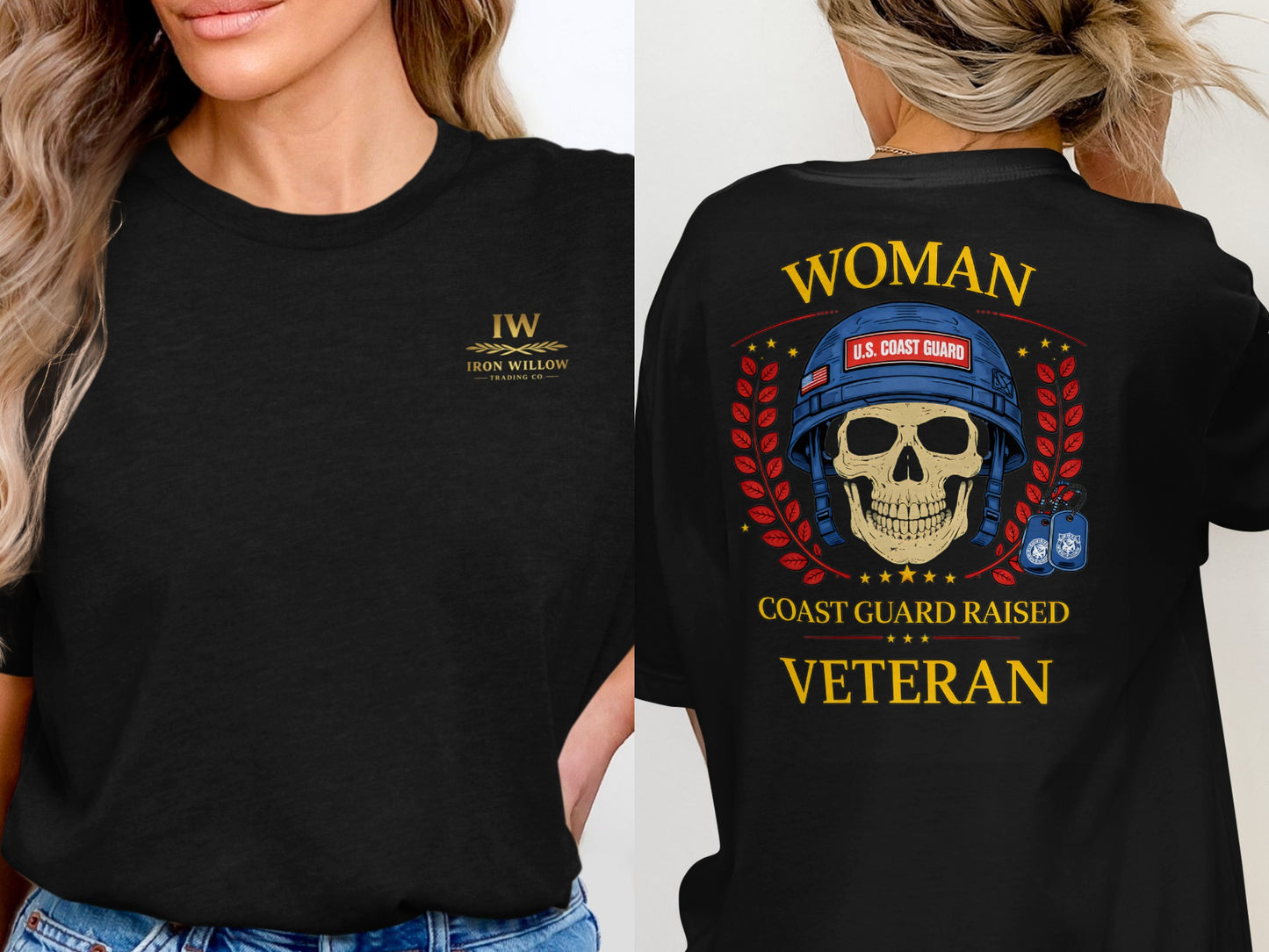 Woman Coast Guard Raised Veteran Skull Graphic Shirt